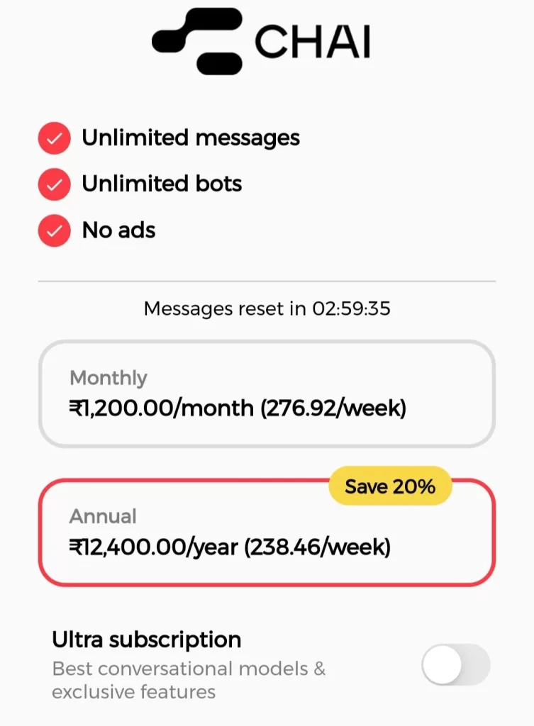 Chai Ai Price planning
